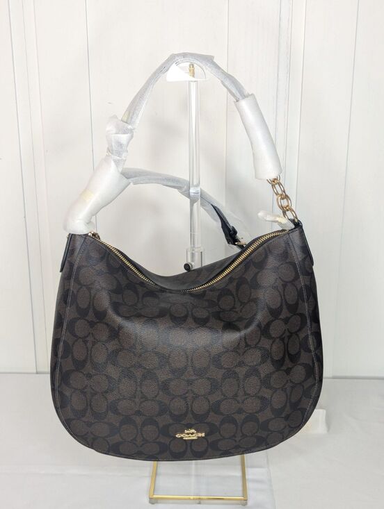 Coach Handbags - Coach Elle Hobo In Walnut/Black/Gold Signature Canvas